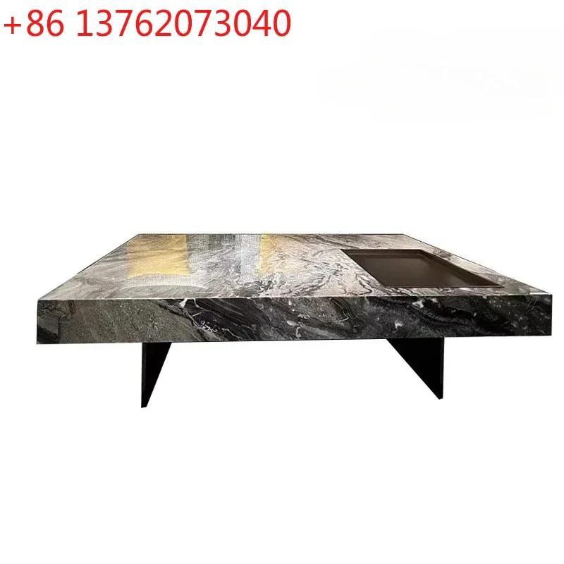 Imported Italian light luxury marble rock slab coffee table villa living room modern simple square luxury stone