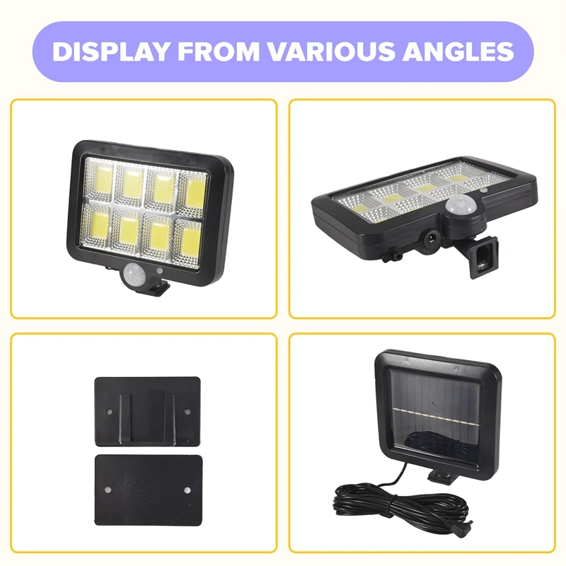 2Pc 2000 Lumen 160 Leds Solar Wall Lights IP65 Waterproof Wired Motion Sensor Security Flood Light 360 Degree Adjustable