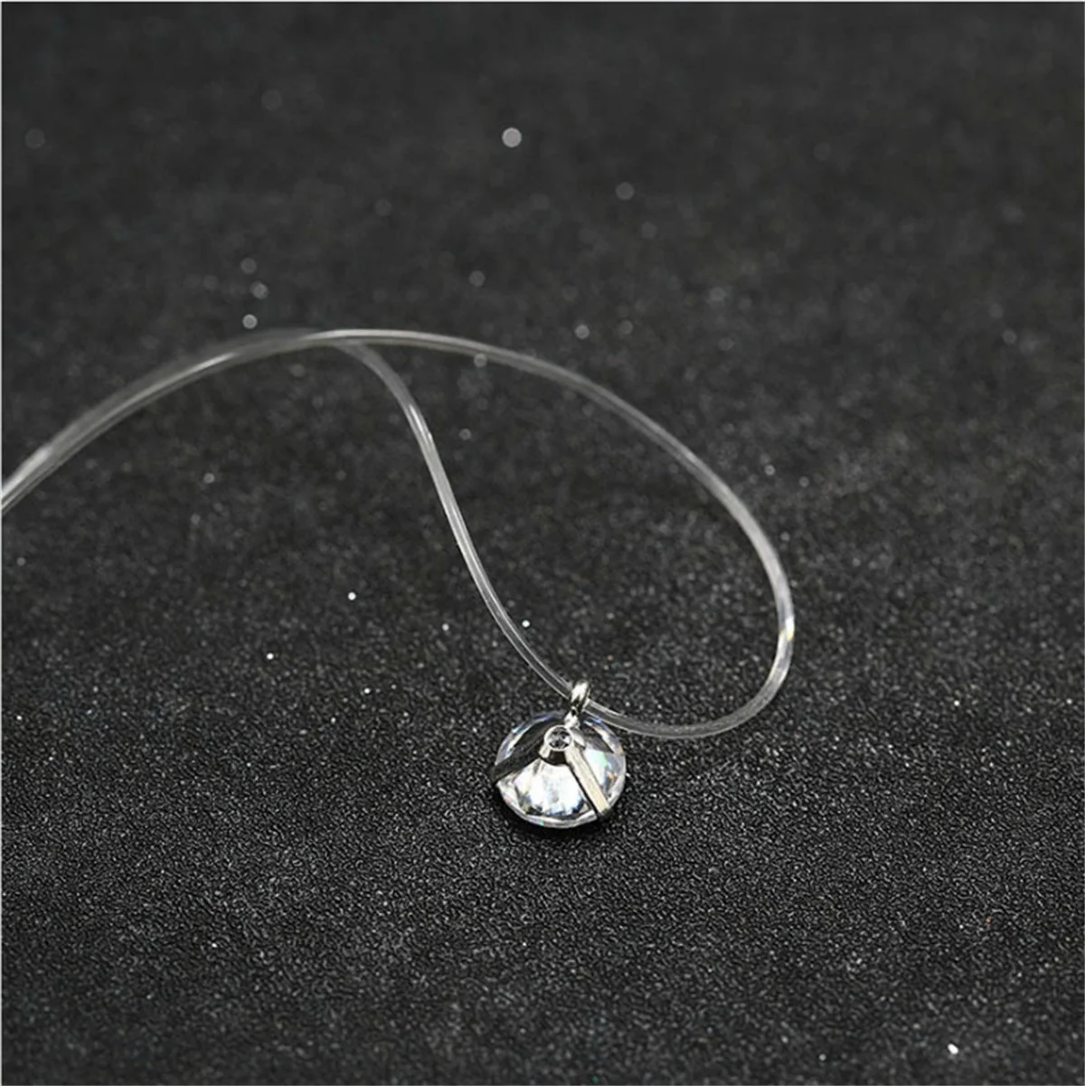 Fashion Shiny Crystal Necklace For Women Female Transparent Fishing Line Round Zircon Choker Minimalist Clavicle Chain Jewelry