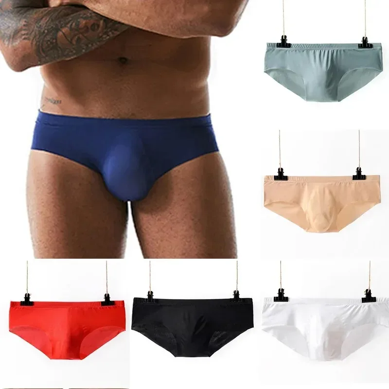 

Ice Silk Sexy Underwear Men Briefs 3D Seamless One-piece Breathable Thin Section Tide Panties Men Bikini Slip Homme