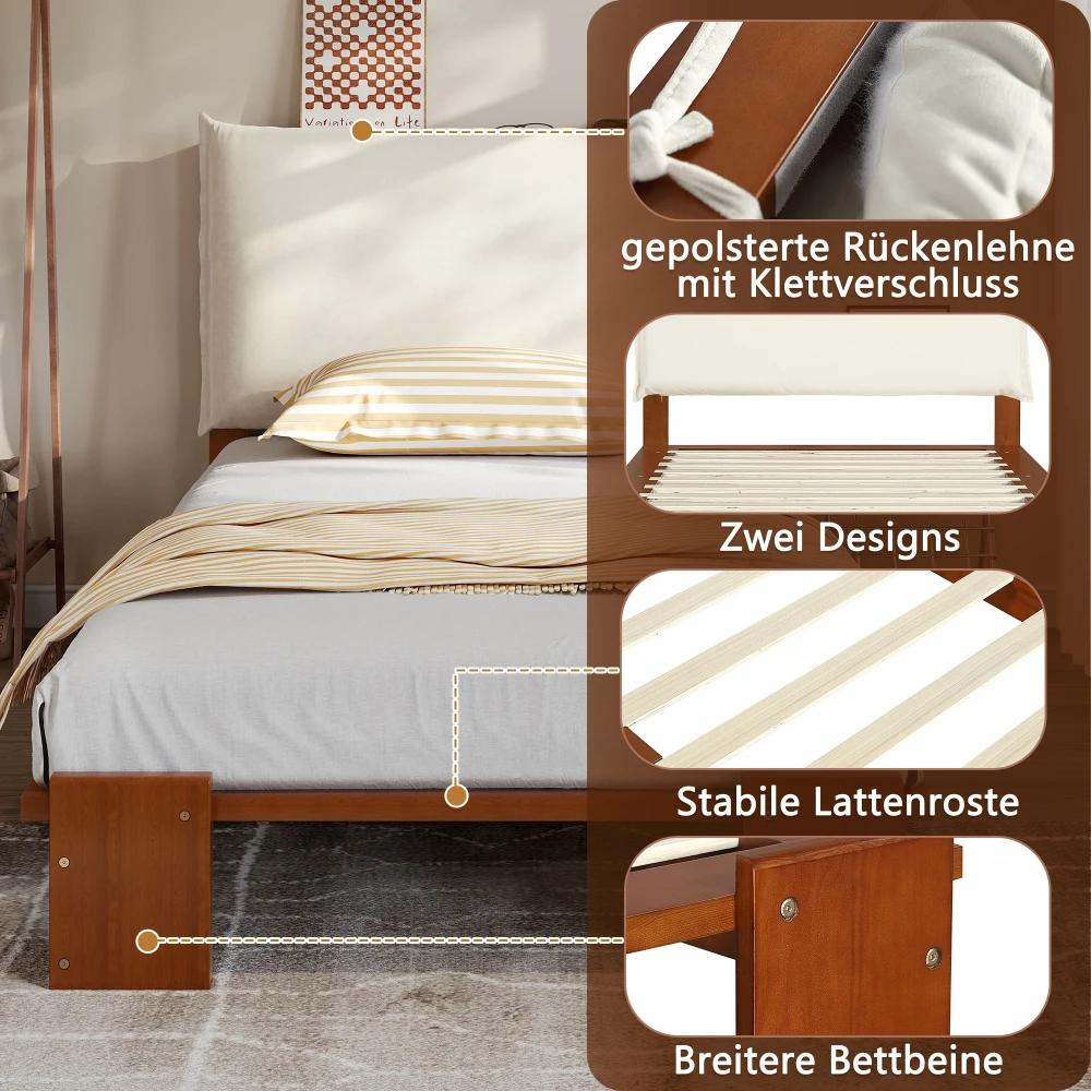 PINGGO Dunkelbraunes Polsterbett Einzelbett 90x200cm Samt-Kopfteil Stabiler Lattenrost Verbreiterte Beine Ohne Matratze – Detail 9