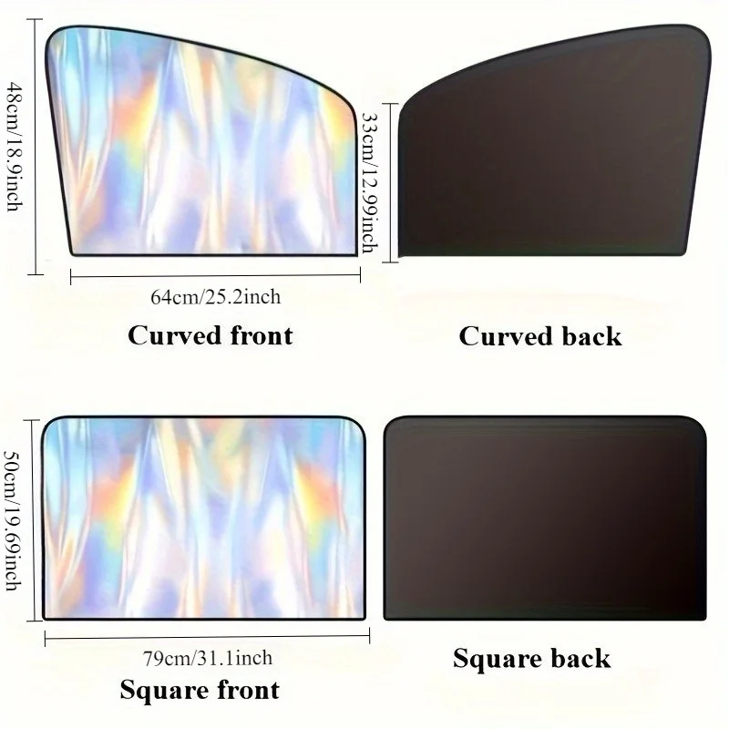 2pcs/4pcs New Laser Colorful Magnetic Car Sunshade, Light-Blocking Titanium Silver Reflective Sunshade, Blackout Side Curtains