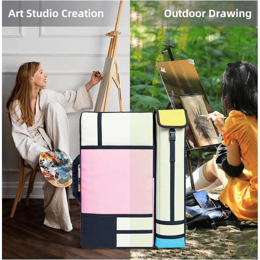 กระเป๋าใส่ผลงานศิลปะ JJRING แบบผ้าแคนวาส กระเป๋าเป้สะพายหลังสำหรับศิลปิน สำหรับเก็บอุปกรณ์วาดภาพกลางแจ้งขนาดใหญ่ ใส่โปสเตอร์ ภาพพิมพ์ พู่กัน และงานศิลปะต่างๆ
