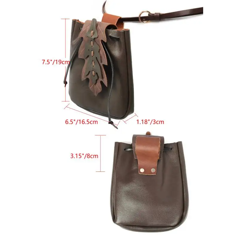 DAZCOS PU Leather Medieval Drawstring Belt Pouch Renaissance Retro Waist Bag Coin Purse for LARP Viking Pirate Gothic Accessory