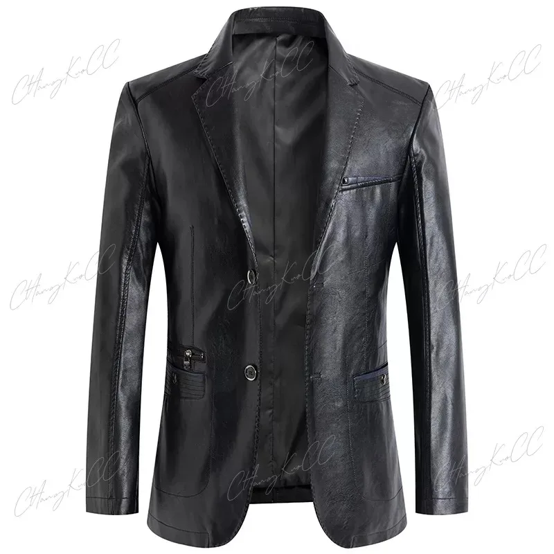 Mens Fashion Brown Leather Jacket Blazer Classic Motorcycle Lightweight Faux Leather Outwear Coat Spring Autumn Wear Suit jacket