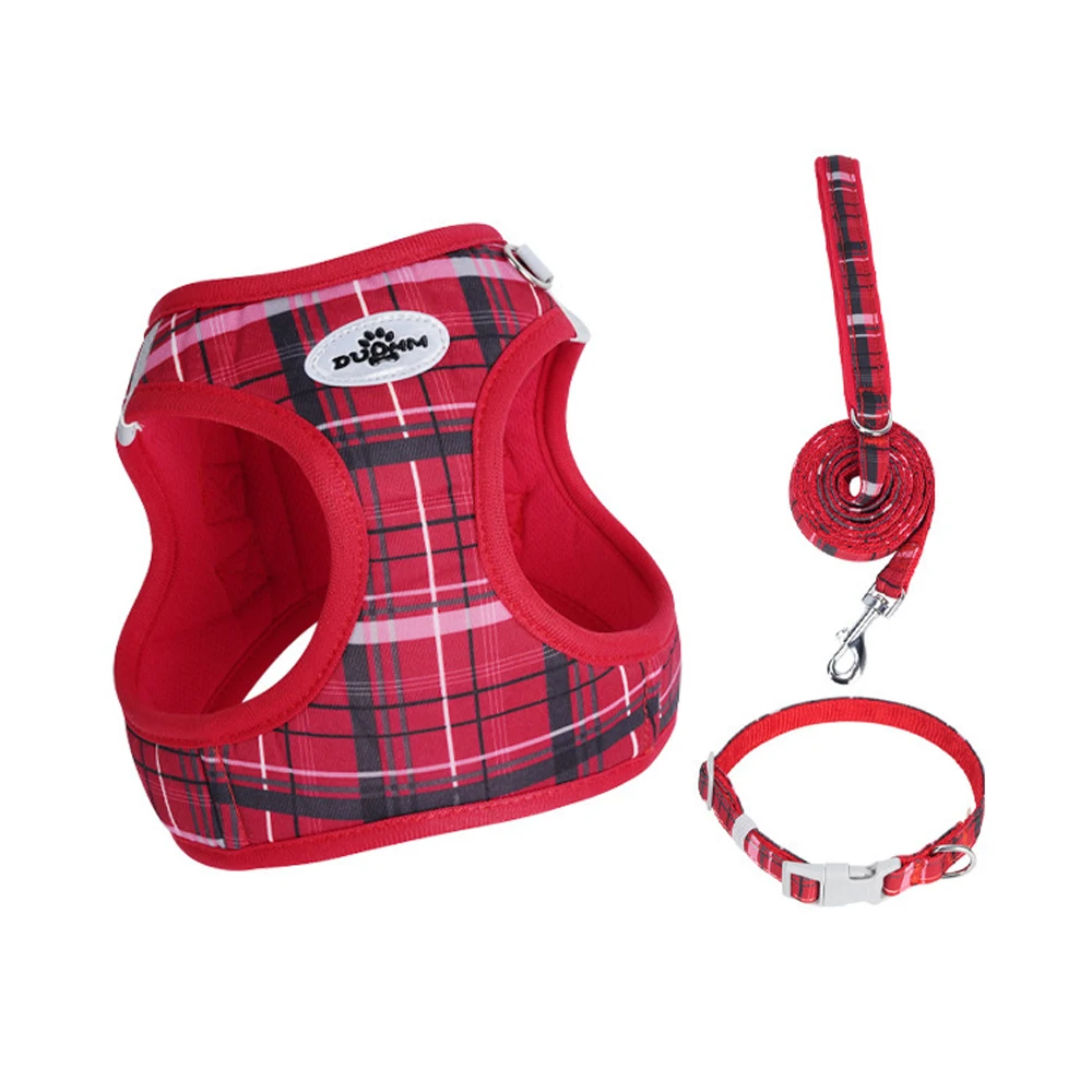 Adjustable Plaid Pet Leash And Collar Set For Cats And Dogs_voghion.com