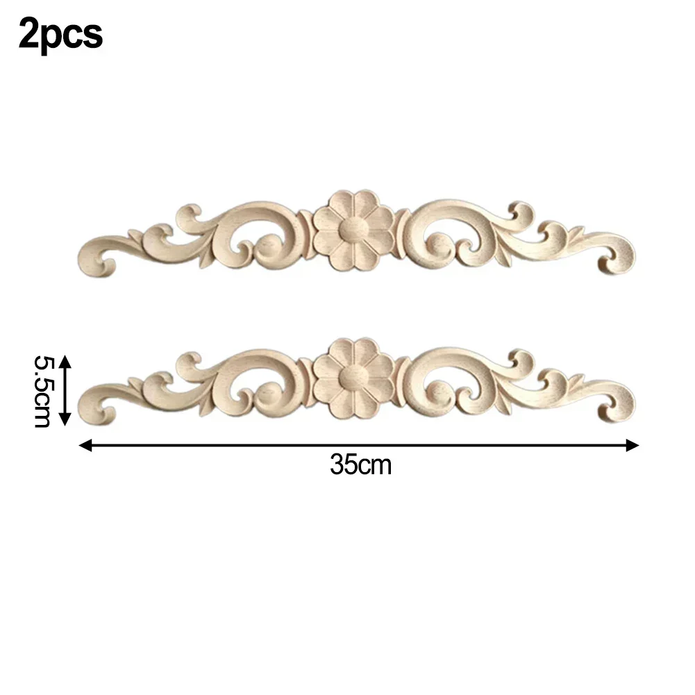 2Pcs Applique Wooden Carving Decal Unpainted Floral Wood Carved Corner Applique Furniture Cabinet Door Wall Home Decorations image 4