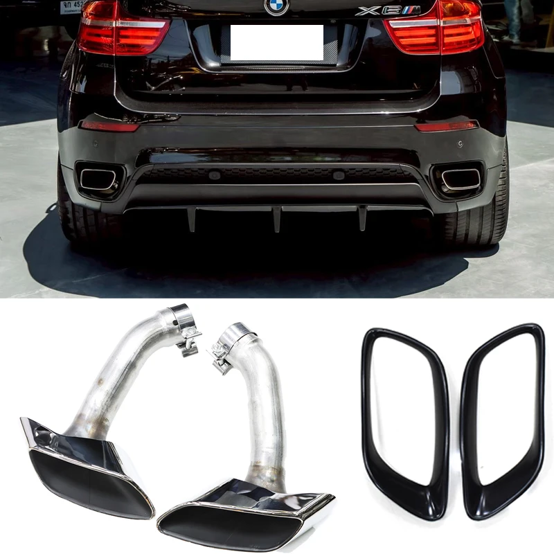 Embouts de silencieux d'échappement en acier inoxydable pour voiture, pour BMW X6 E71 2008 – 2014 Up V8, aspect Design, pointe de silencieux, buse de réglage du tuyau d'échappement
