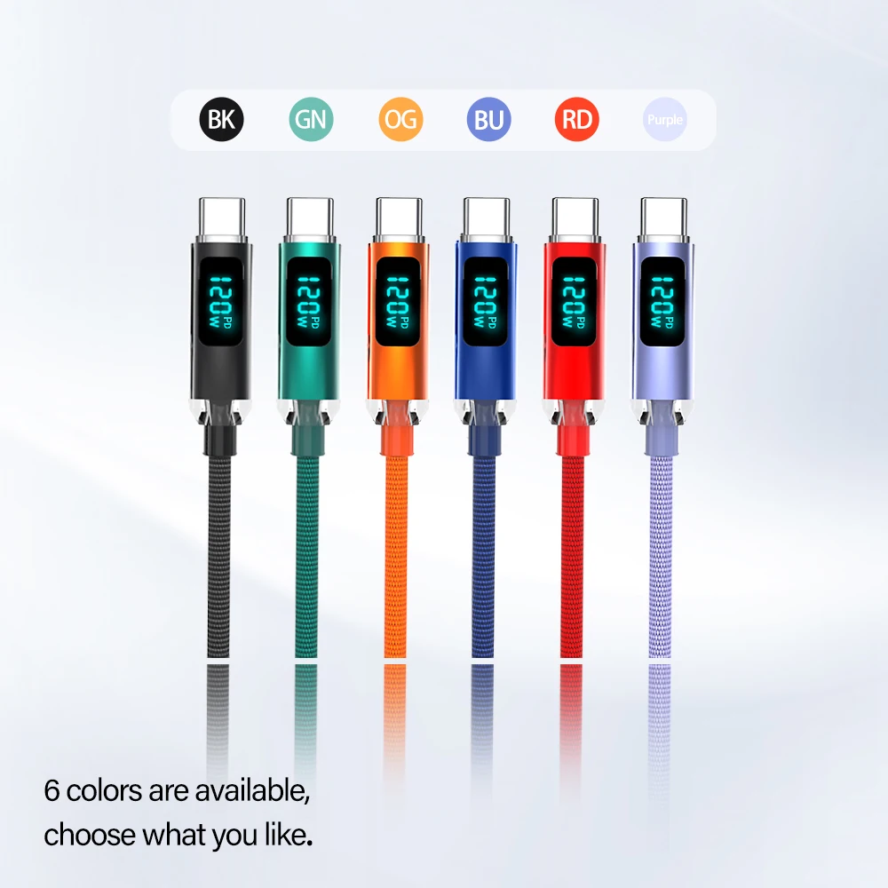 JINMUXI PD 120W USB Type C Cable to USB C 6A Fast Charging Charger For OPPO Realme Huawei Poco Samsung iPhone 1516 Display Cable