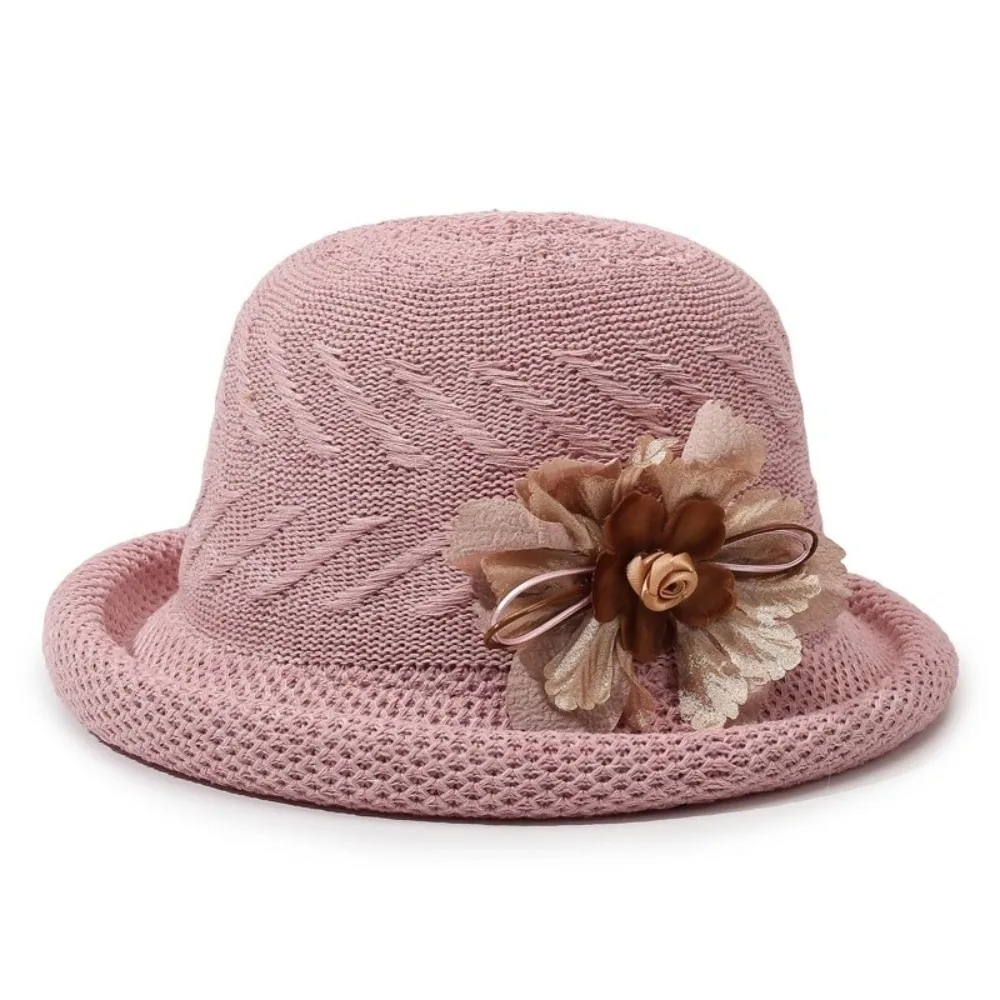 

Sweet Solid Color Flower Fisherman Hat Korean Style Rolled Brim Sunscreen Bucket Cap Versatile Shade Women Sun Cap Summer