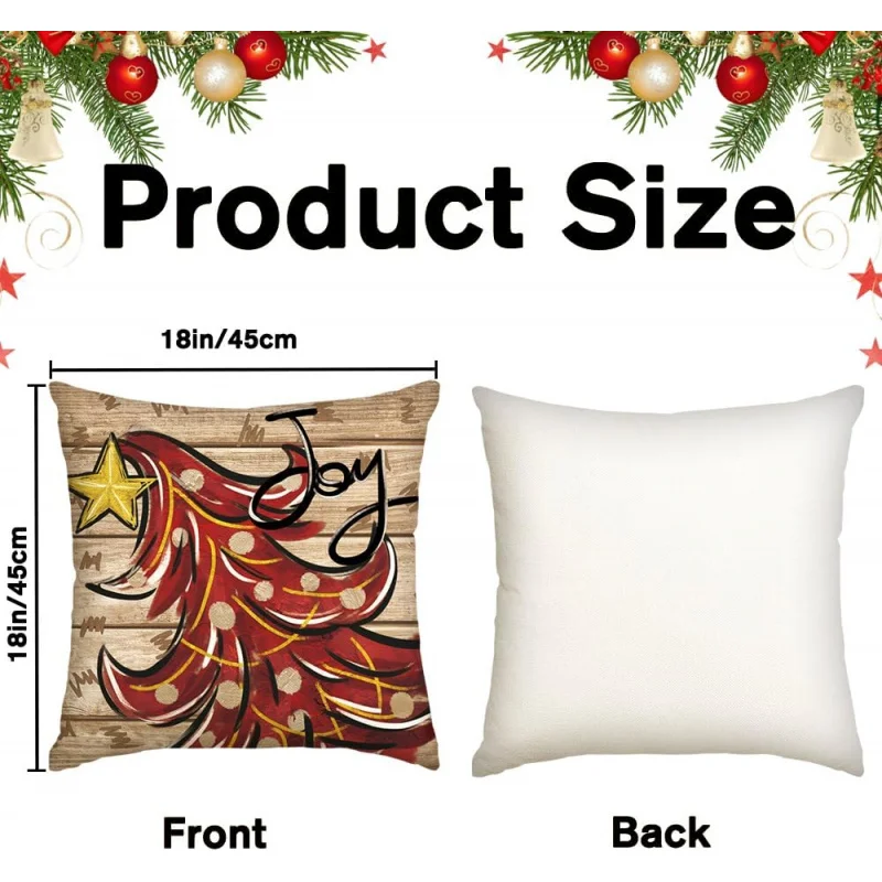 Red Christmas tree Buffalo Grid pillow cover happy and bright winter cushion cover decorative home sofa cover 4-piece set