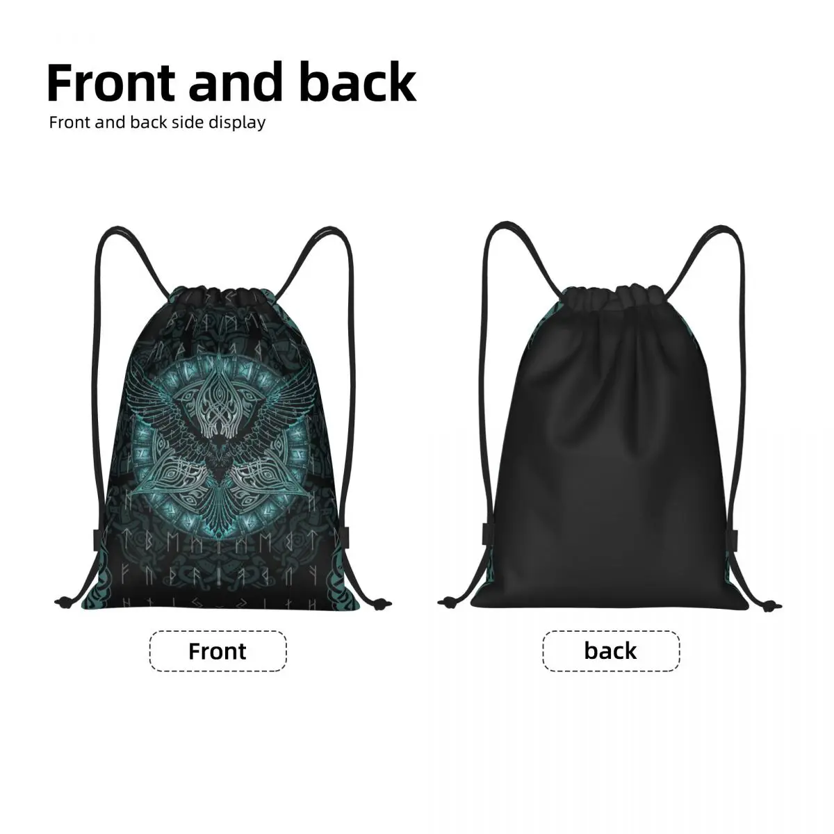 Custom Raven Viking Runes Drawstring Bags for Shopping Yoga Backpacks Men Women Nores Mythology Sports Gym Sackpack