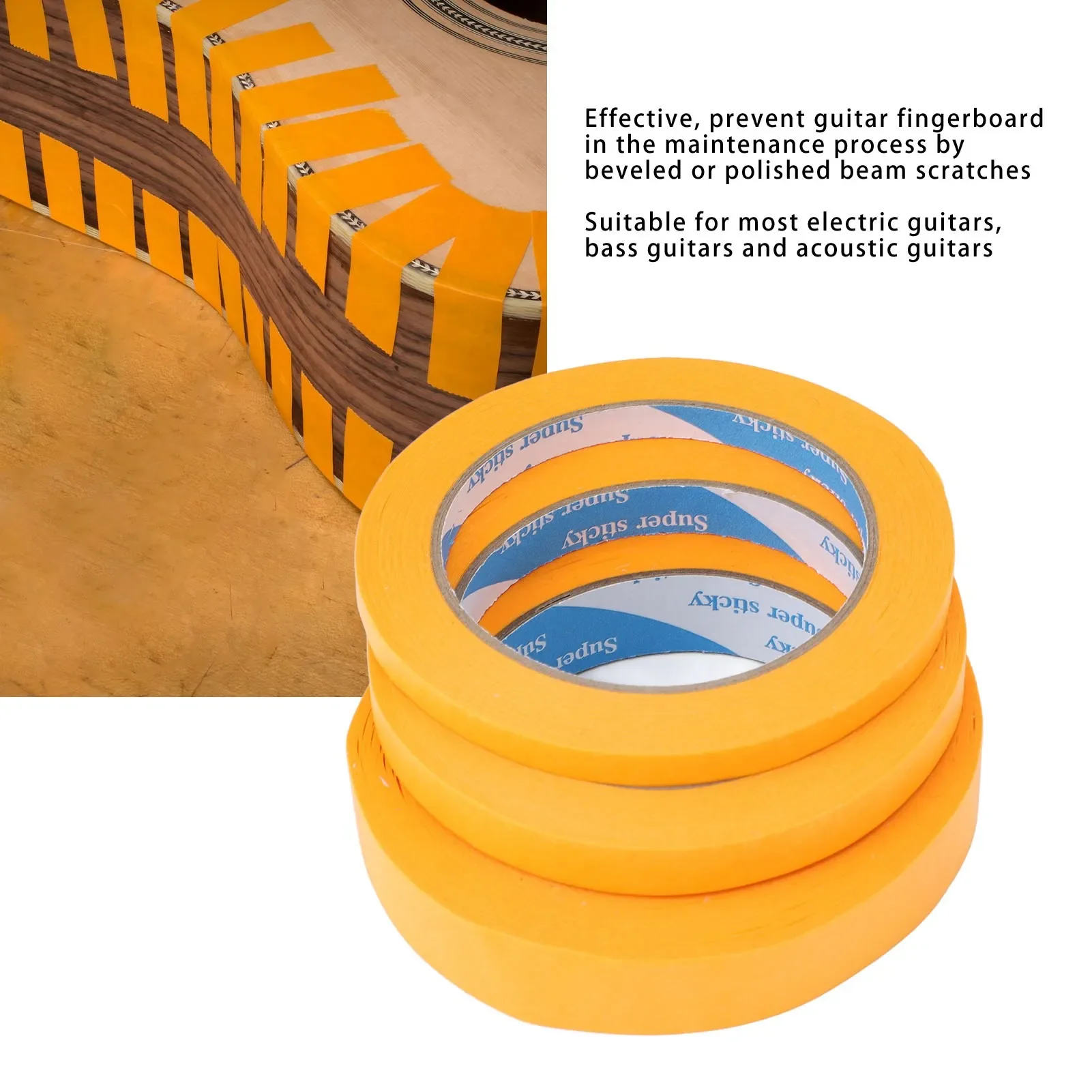 Cinta adhesiva para diapasón de guitarra eléctrica, cinta de reparación de bajos, accesorios protectores adhesivos, 3 uds.
