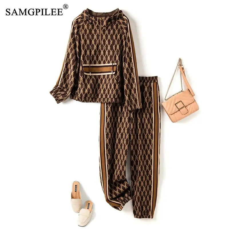 

Two Piece Sets Womens Outifits European Casual Winter Hooded Pullover Sweater Elastic Waist Pants Two-piece Women's Tracksuit