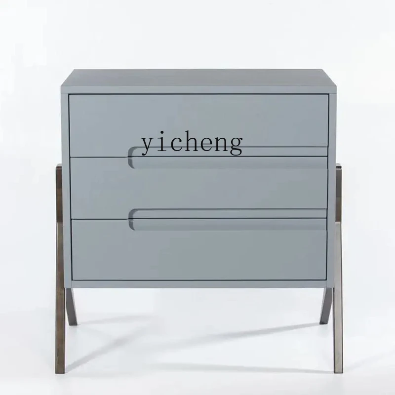 

ZZ paint bedside table solid wood art three-bucket cabinet modern simple bedroom storage locker