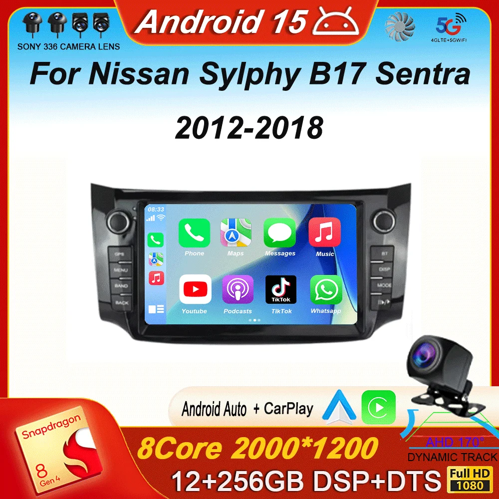 Carplay  Car Radio For Nissan Sylphy B17 Sentra 2012 2013 2014 2015 2016 2017 2018 Android15  Multimedia Dvd Video Player Stereo