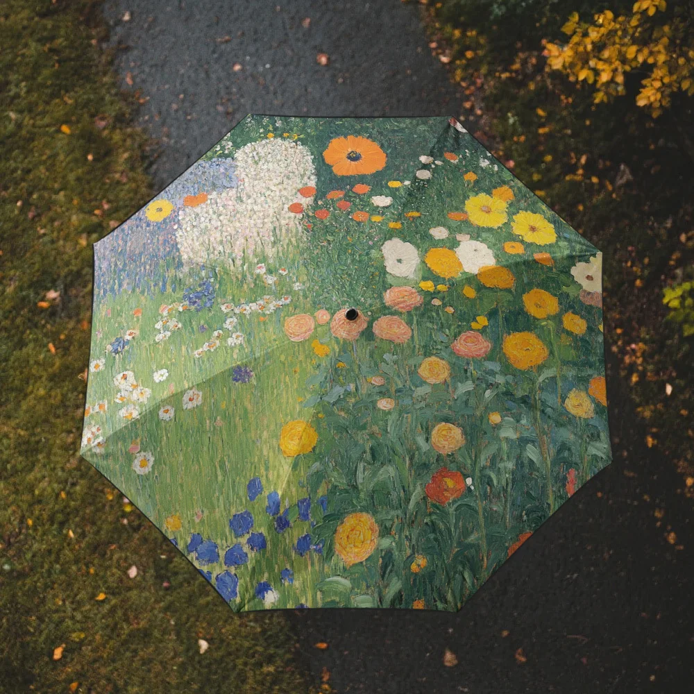 

1pc Van Gogh-Inspired Floral Umbrella - Automatic Open/Close, Thickened Reinforced Frame, Compact Folding Design with 8-Rib Ca