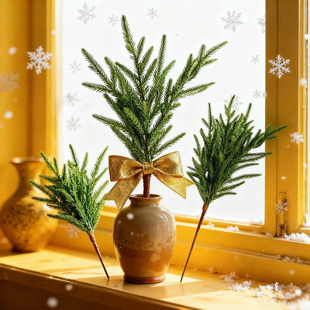 6 قطع من فروع الصنوبر نورفولك لعيد الميلاد، سيقان عيد الميلاد الاصطناعية من خشب نورفولك، خضراء عيد الميلاد الصناعية