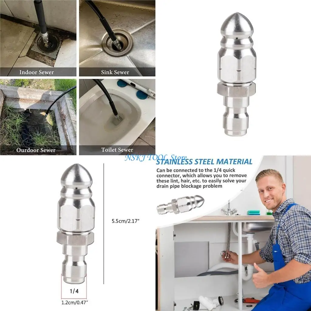 L8RC Multi functional Pipe Maintenance Head Nozzle 1/4in for Sink Toilet Floor Drains