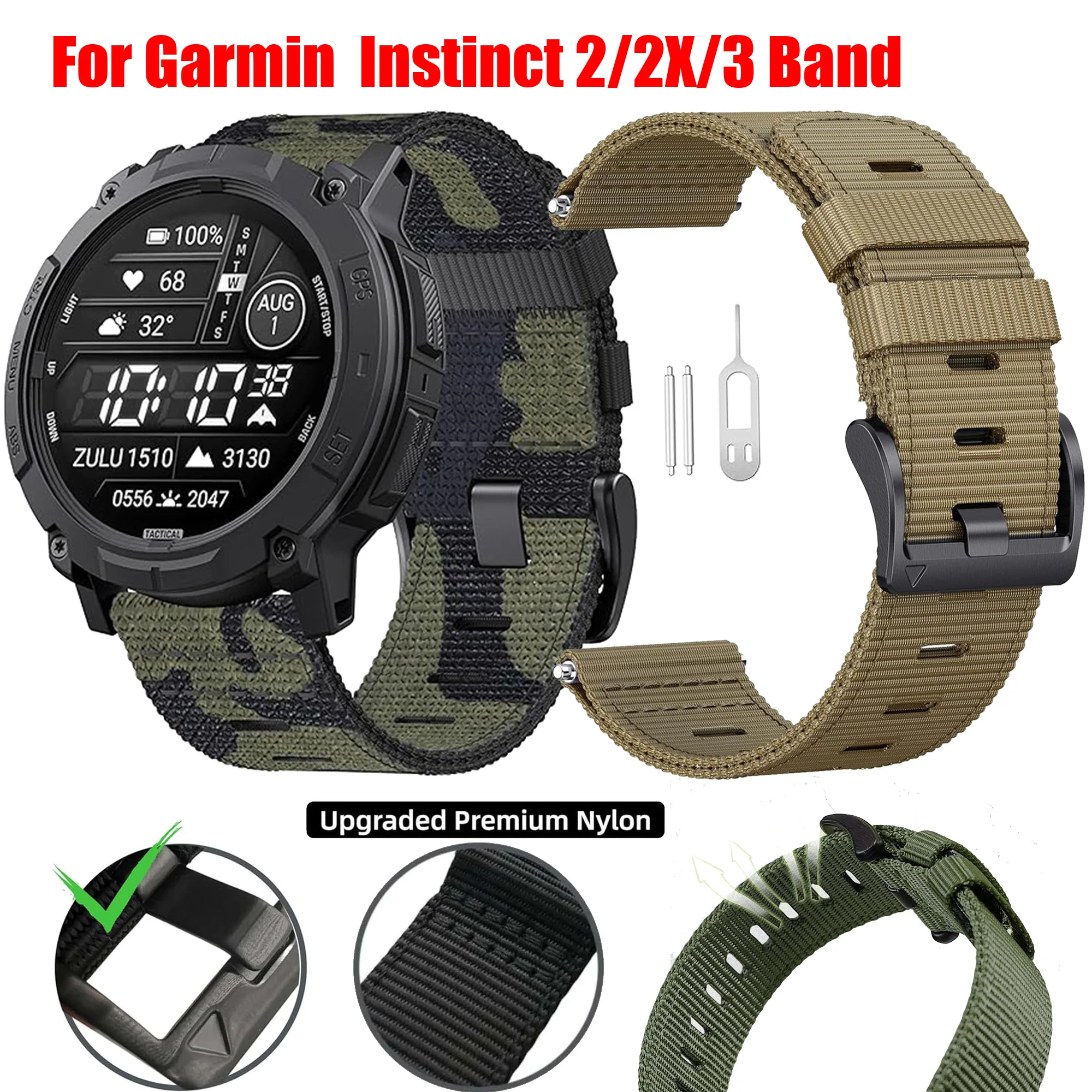 Rugged Nylon for Garmin Instinct 2/2X/3 Watch Band 45/50mm Durable Breathable Wristband for Instinct Solar/Esports Tactical Band