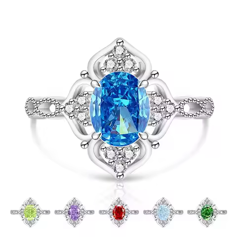 925 Sterling Silver Ring Flower Shape Oval Zircons Ring Ladies Fashion Simple Birthday Party Wedding Anniversary Jewelry Gift