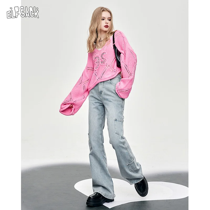 ELFSACK High-Waist Flared Pants Skinny Pants Woman 2024 Spring New Woman Bottoms