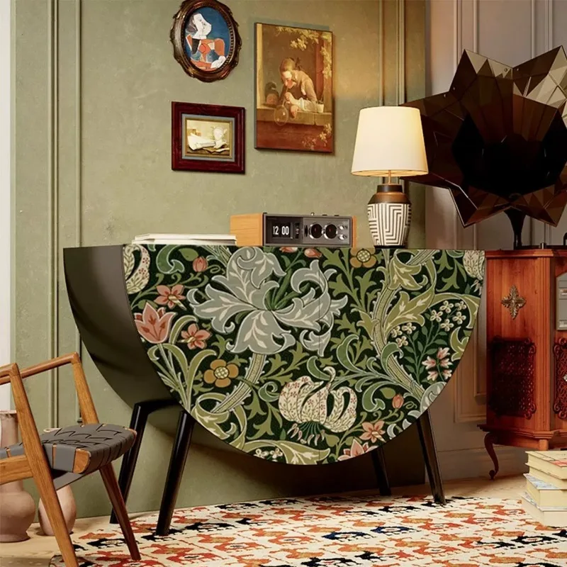 French flower solid wood semi-round cabinet, home dining side cabinet, living room entrance painted, storage decorative locker