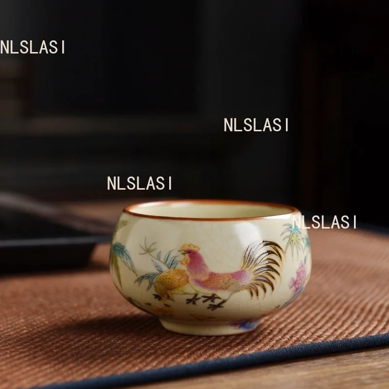 60ml Colorful Rooster Arhat Tea Cup Ceramic Chinese Ru Kiln Teaset Household Tea Cup Opening Kung Fu Tea Cup Drinking Utensils