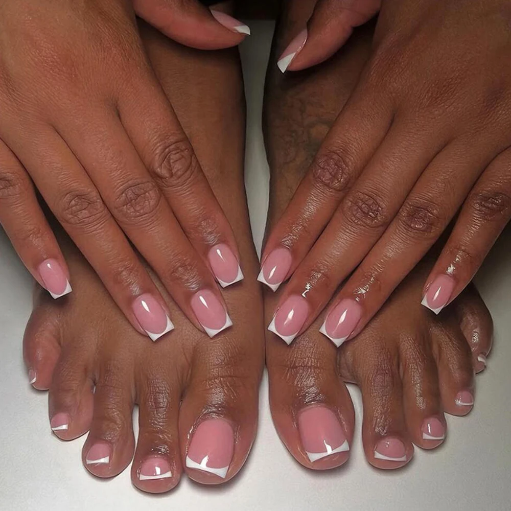 48-teiliges französisches Fuß- und Handnagel-Set, kurze, quadratische, künstliche Zehennägel, vollflächige, hautfarbene künstliche Nägel für Frauen, für den täglichen Gebrauch. – Detail 1