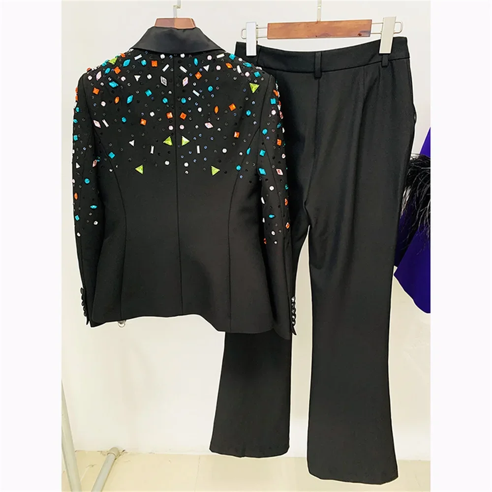 Conjunto de 2 piezas de lujo para mujer, Blazer con un solo botón, pantalones acampanados, trajes formales, conjuntos de pantalones de fiesta de celebridades, 2023