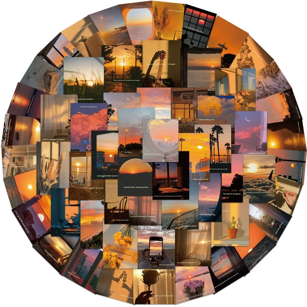 

10/30/60pcs Beautiful Sunset Scenery Stickers Aesthetic Landscape Decals Phone Luggage Scrapbook Waterproof Graffiti Sticker Toy