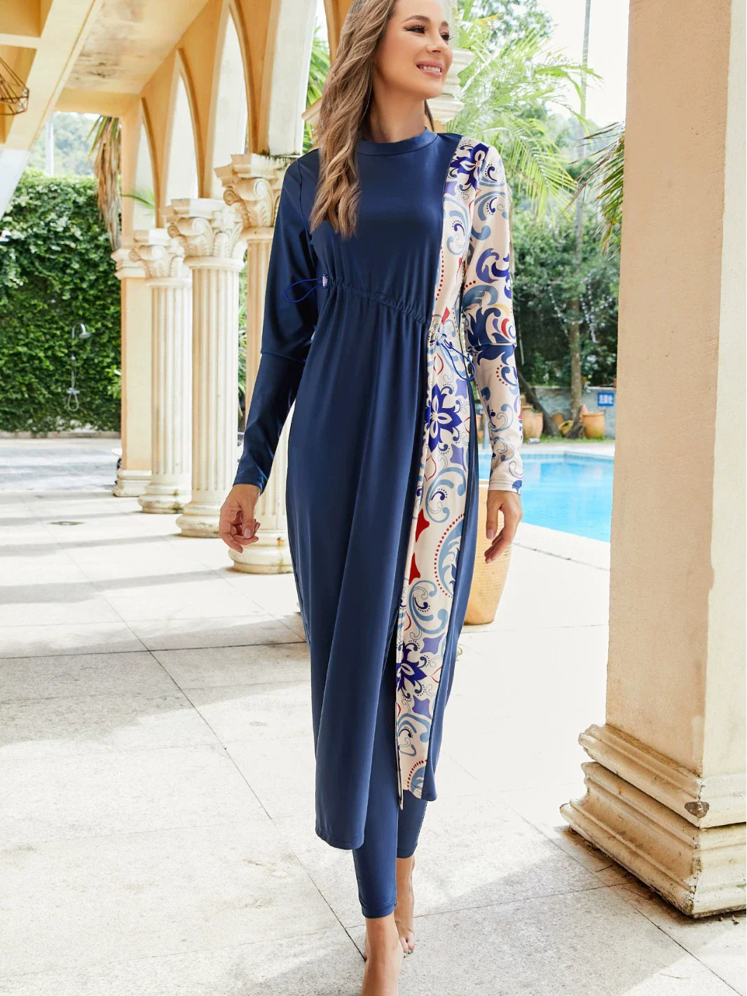 Maillot de bain Burkini musulman à manches longues pour femmes, maillot de bain islamique, Robes modestes, maillots de bain unis avec vêtements Hijab