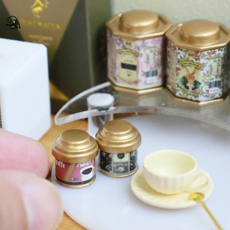 Casa de muñecas, lata de café, lata de té, modelo de artículo de simulación, modelo de adorno, Mini juguetes en miniatura, accesorios para muebles de casa de muñecas