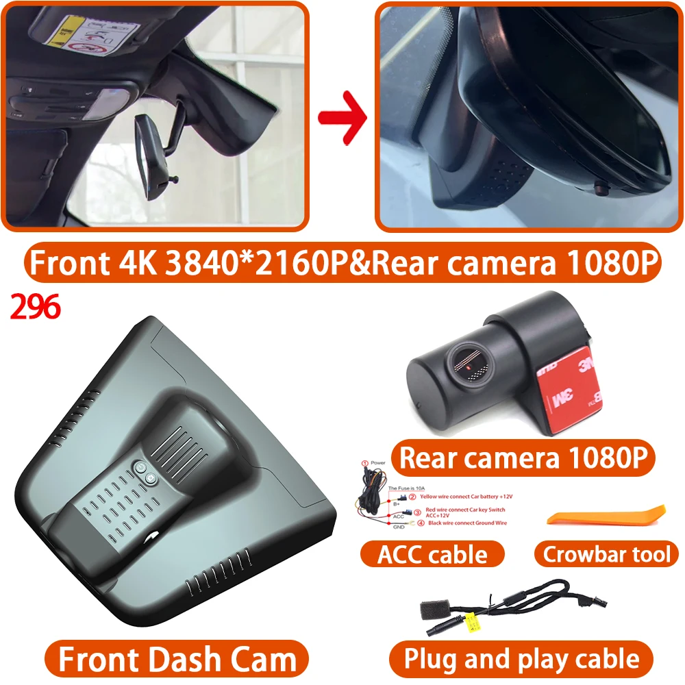Videorecorder 4K DVR Dashcam Wifi Camera 170° voor Ferrari 296 488 458 F8 Italia Speciale Spider Roma SF90 Stradale °   Groothoek