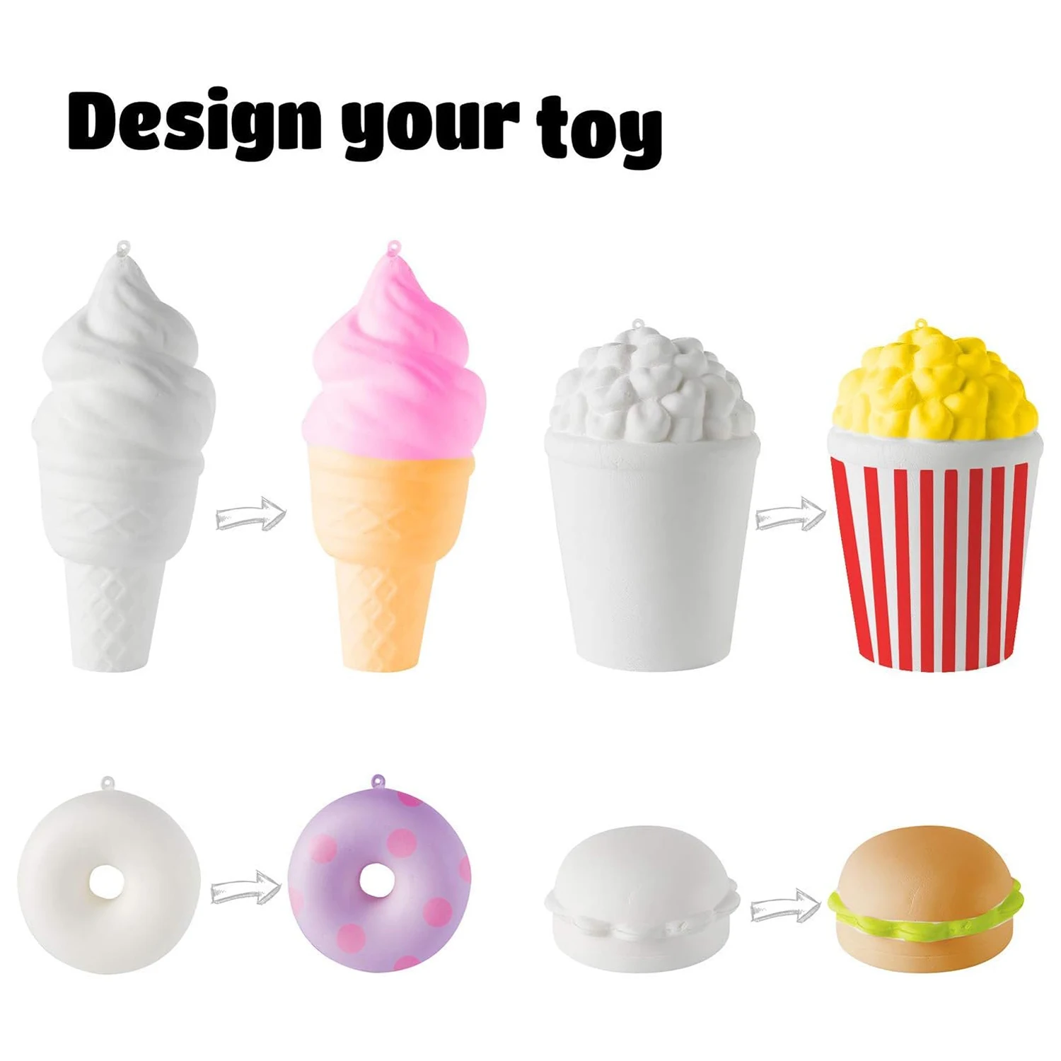 6Pcs DIY Slow Rising Jumbo Food Soft Squeeze Set-Hamburger Popcorn Donuts Waffle Ice Cream Creamy Scent White Novelty Toys Gift