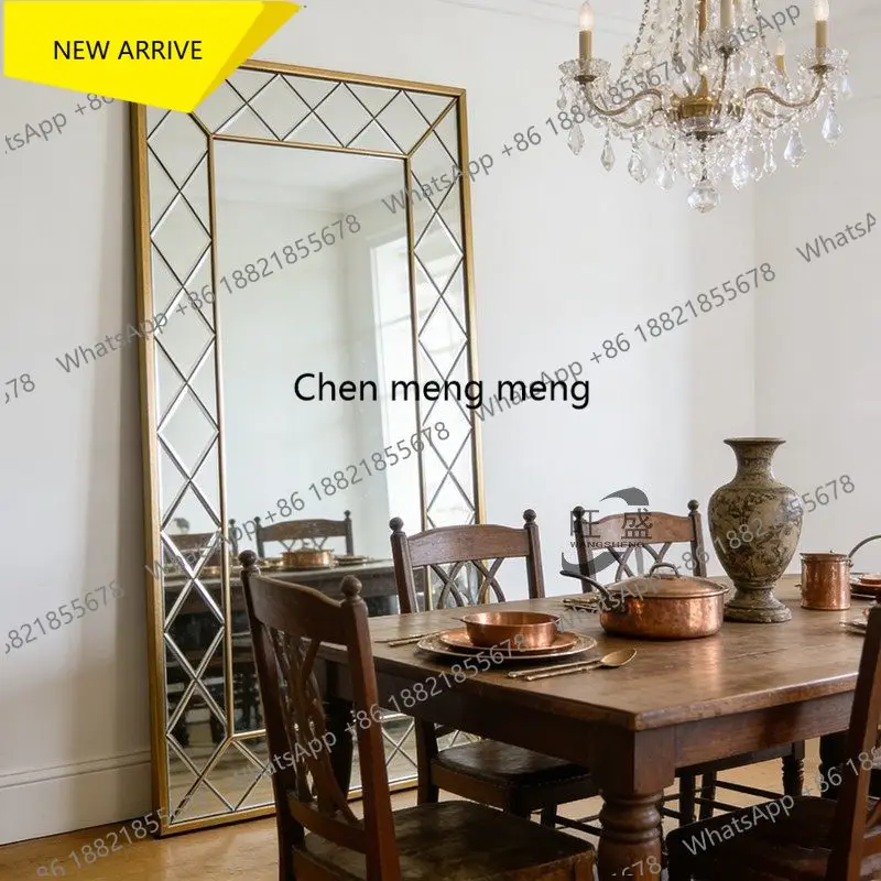 z183 French rhombus plaid full body mirror retro bedroom floor mirror European living room entrance advanced sense