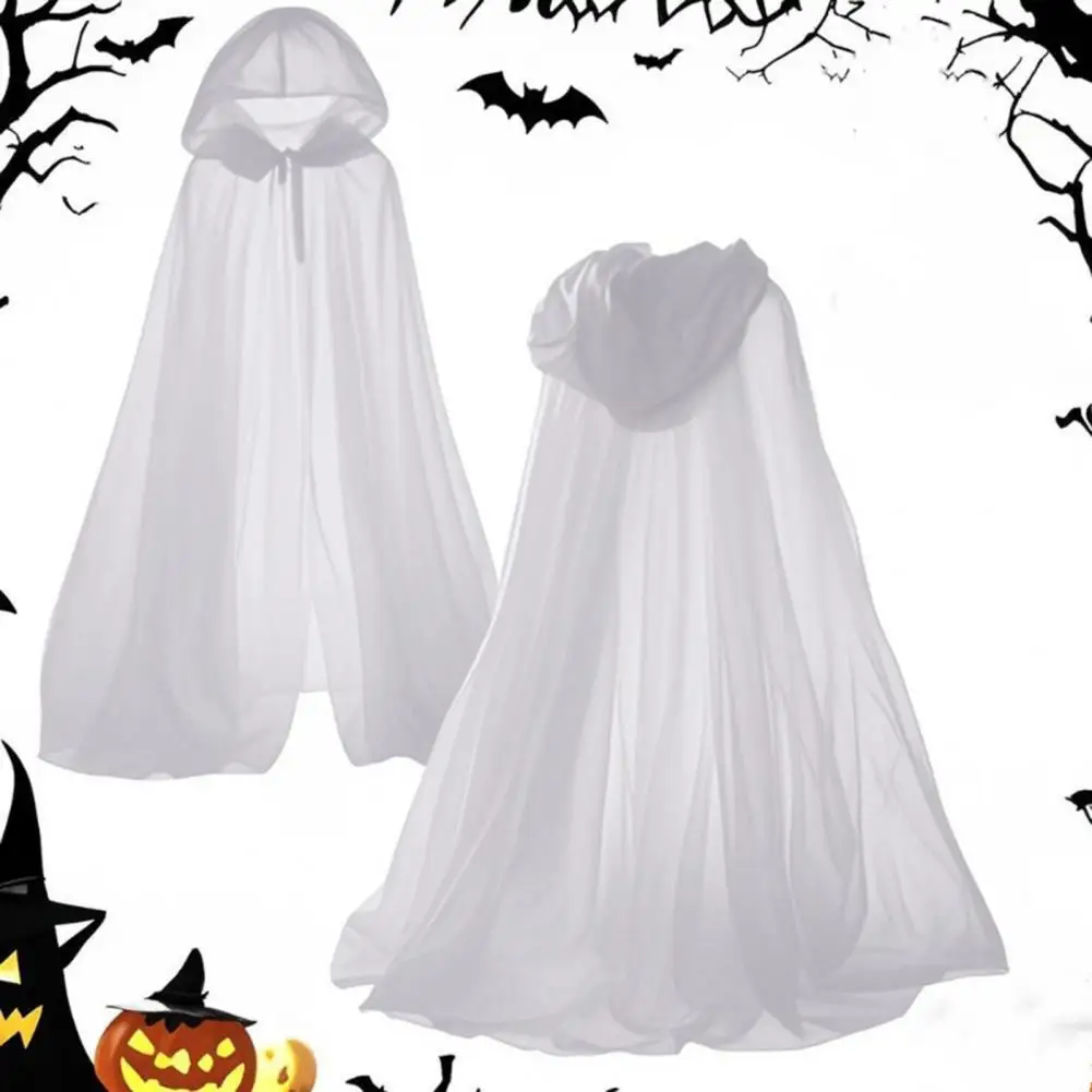 Halloween Ghost Cosplay Costume Cloak Adult Hooded Lace-up Witch Cloak Costume Full-Length Sheer Cape with Oversized Hood - Image 5