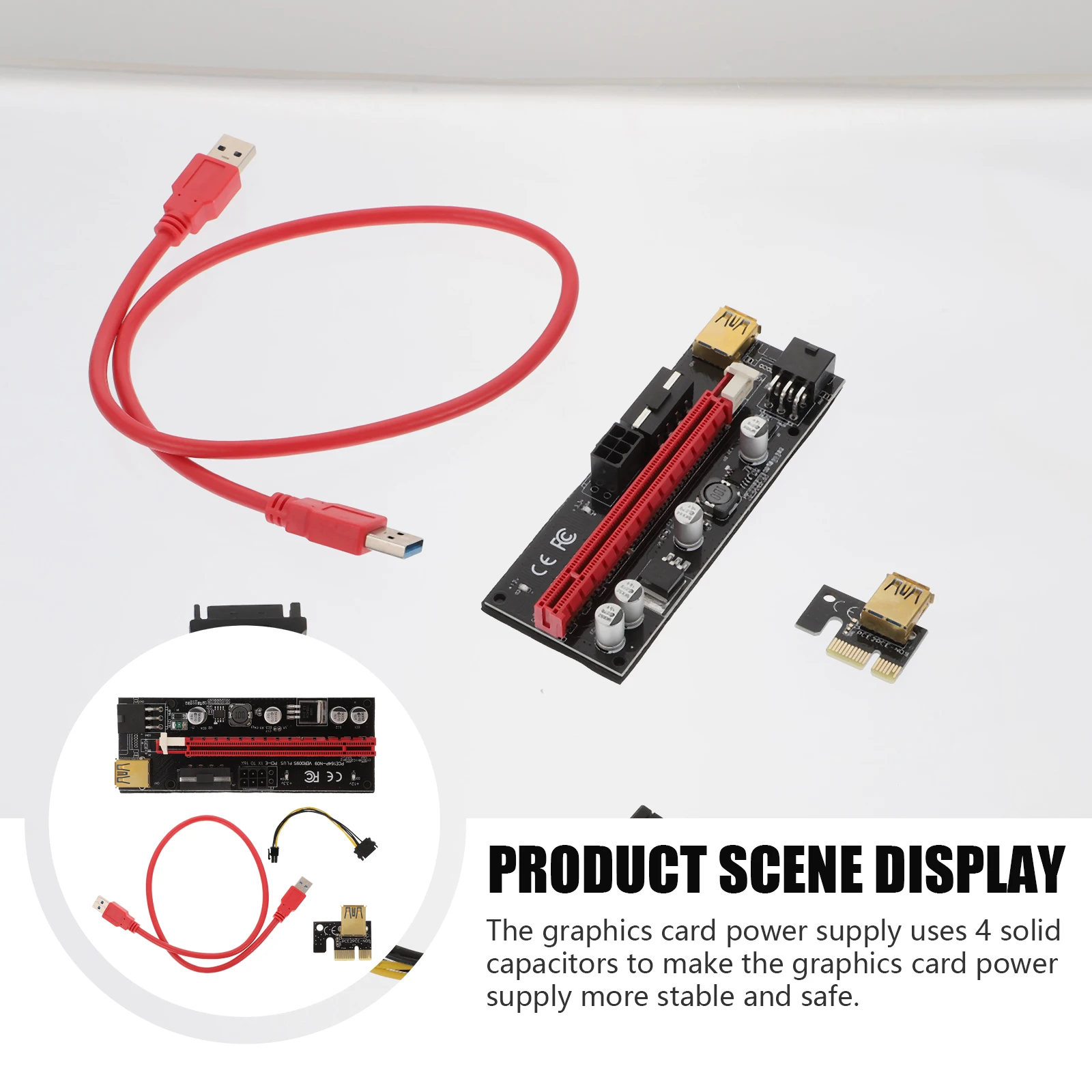 

5Sets Pci-E 1x to 16x Riser Adapter Graphics Card Extender Stable 4 Solid Capacitors 6pin 12V Enhanced Dc-Dc Power Supply