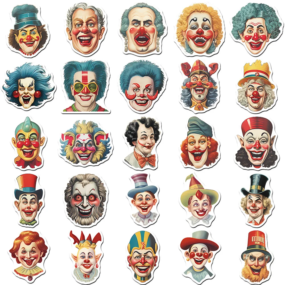 10/30/50PCS Cute Fun Amusement Park Clown Cartoon Decals Toys DIY Suitcase Skateboard Phone Luggage Bike Stickers Gift