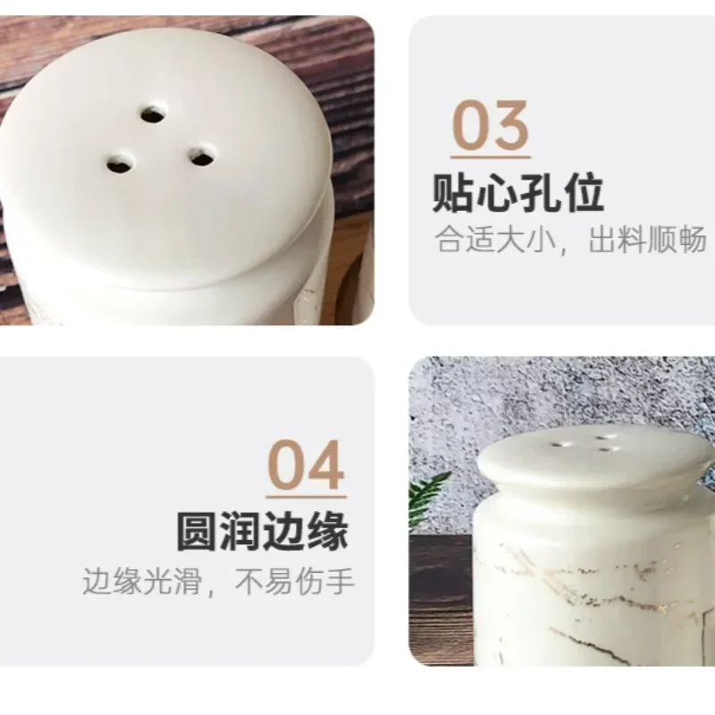 Ceramic Spice Jar Seasoning Bottle Marble Pattern Salt And Pepper Shakers Wood Tray Container Wedding Party Decoration Kitchen