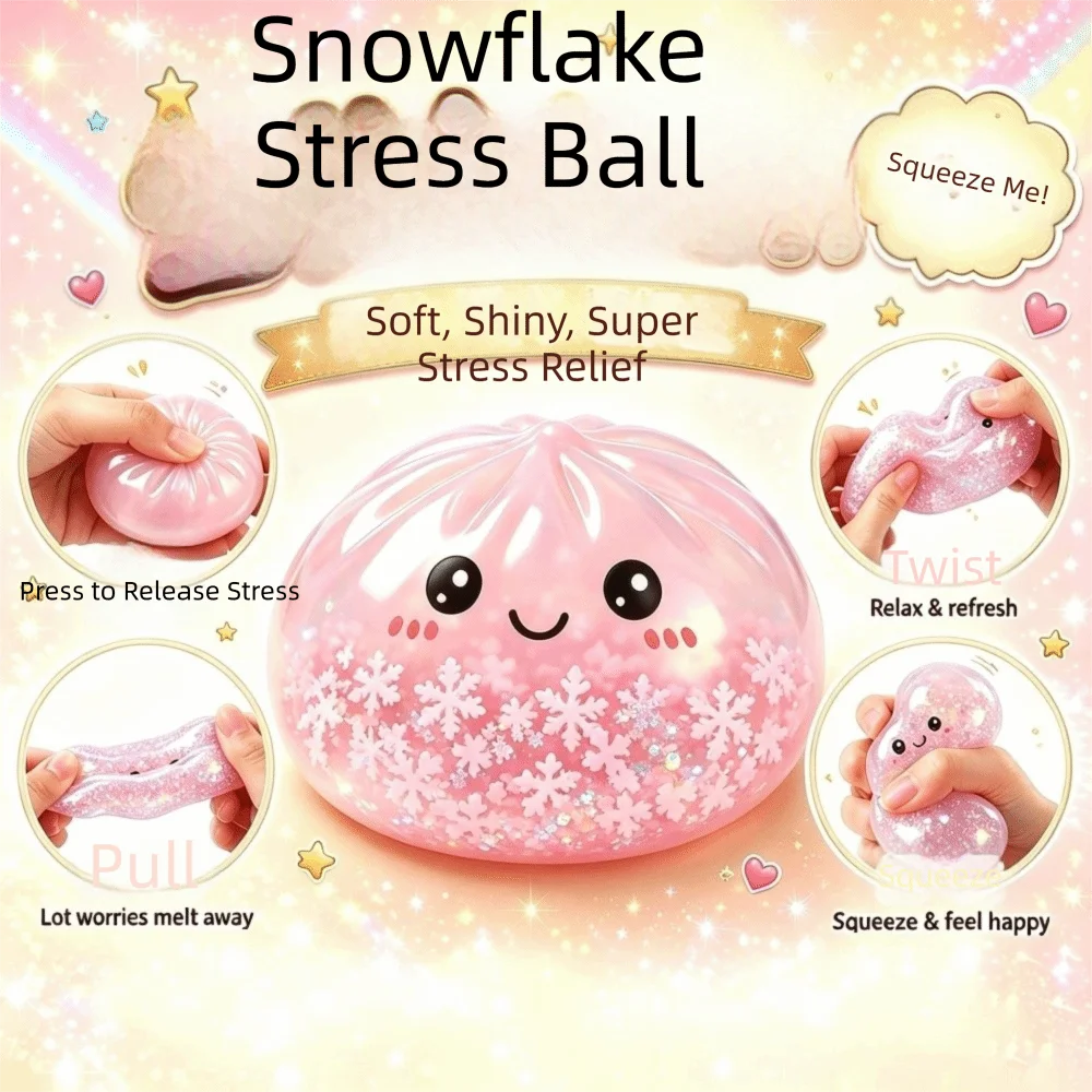 Snowflake Dumpling Squishy Slow Rising Glitter Colorful Steamed Bun Squishy Soft TPR Sensory Steamer Steamed Bun Fidget