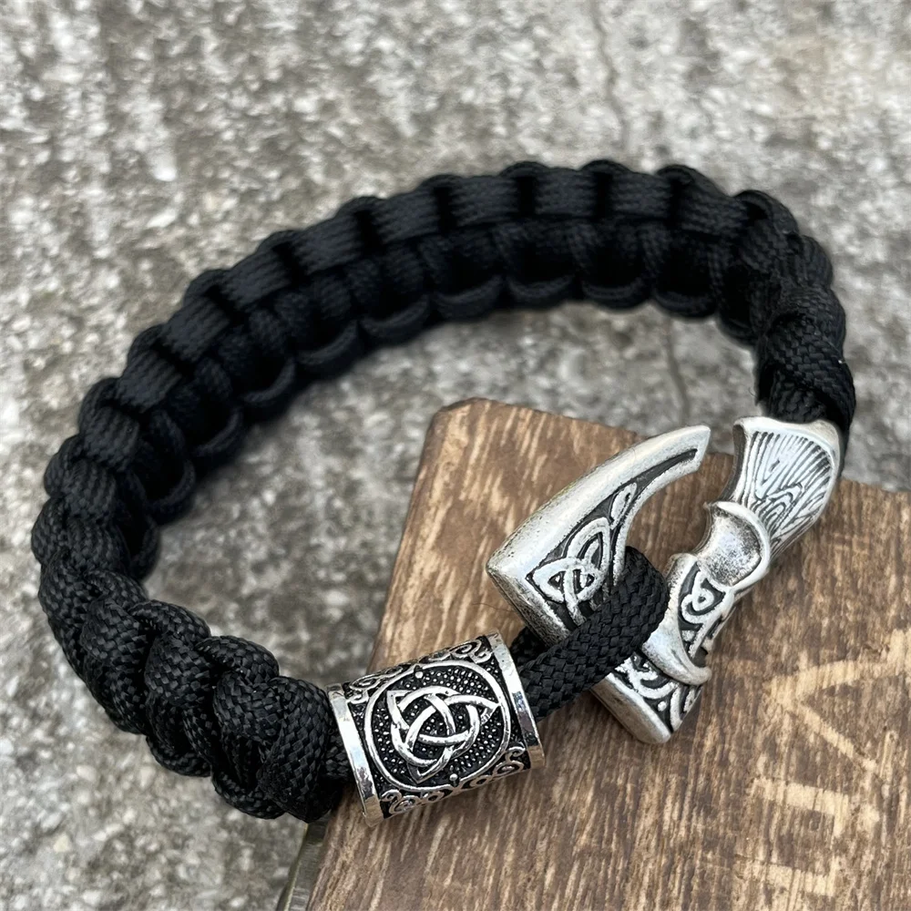 Eslavo Perun hacha runas nórdicas Trinity Bead hecho a mano Paracord joyería pulsera vikinga para Mujeres Hombres Accesorios