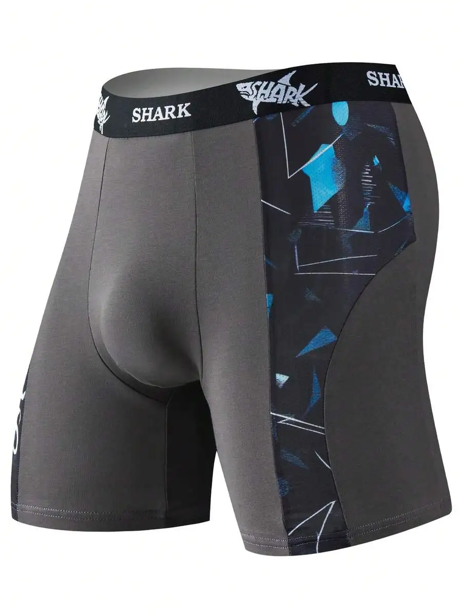 

Mens Cotton Spliced Breathable Boxer Shorts With Geometric Print
