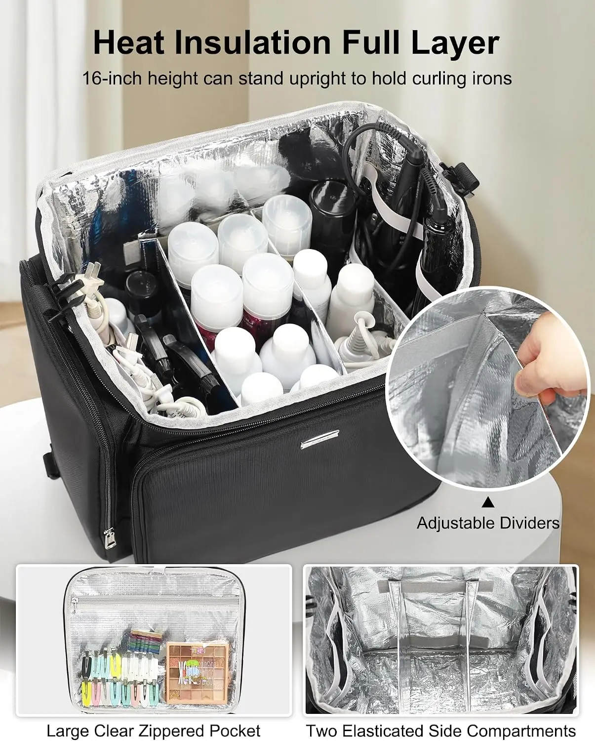 Rolling Makeup Case Hair Tools Travel Bag Cosmetology Case on Wheels with 6 Clear Bags, Professional Hairstylist view 4
