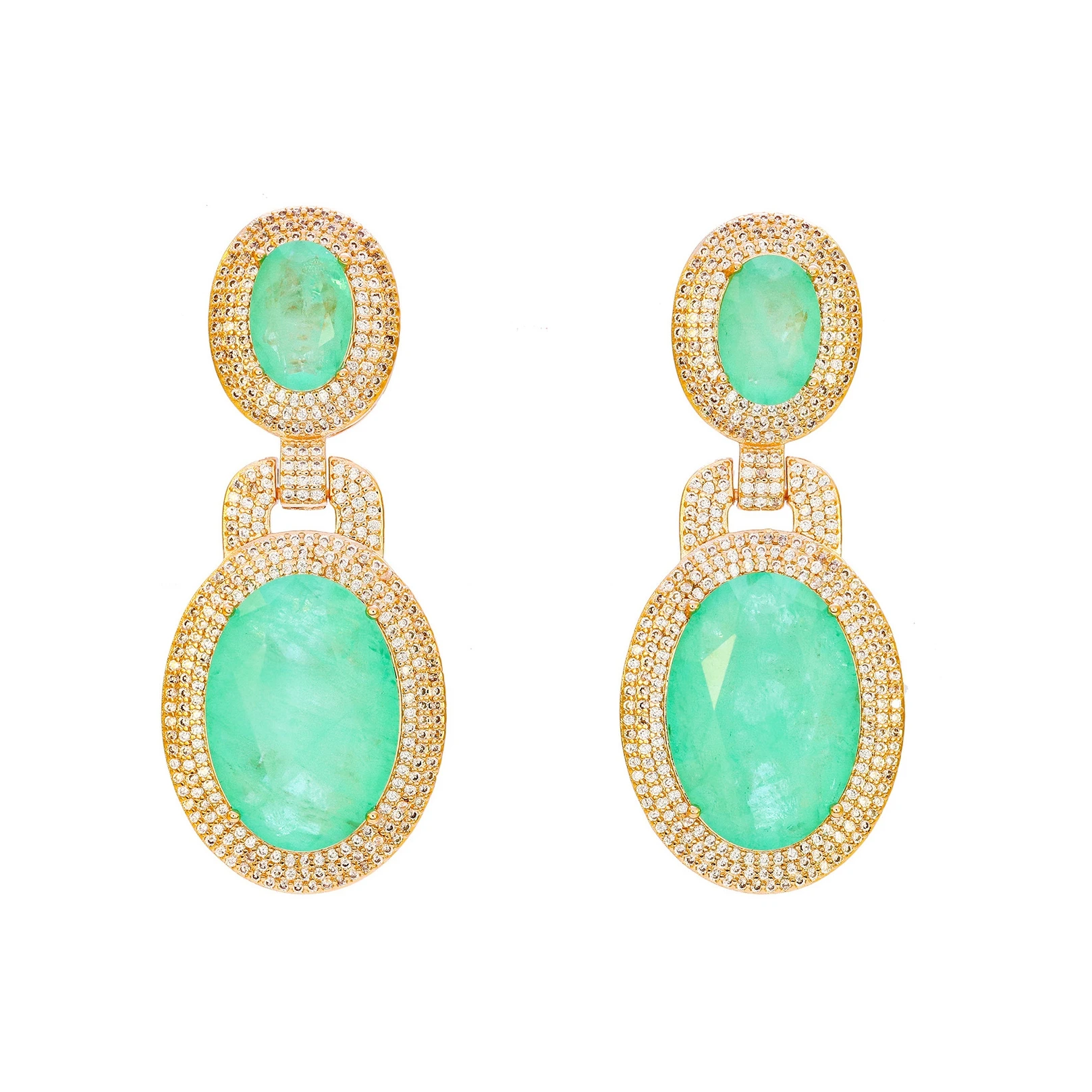 

High Quality Large Lab Oval Cut Paraiba Tourmaline Green Color Gem Stone Drop Earrings Women Real Gold Plated Jewelry 2024 New