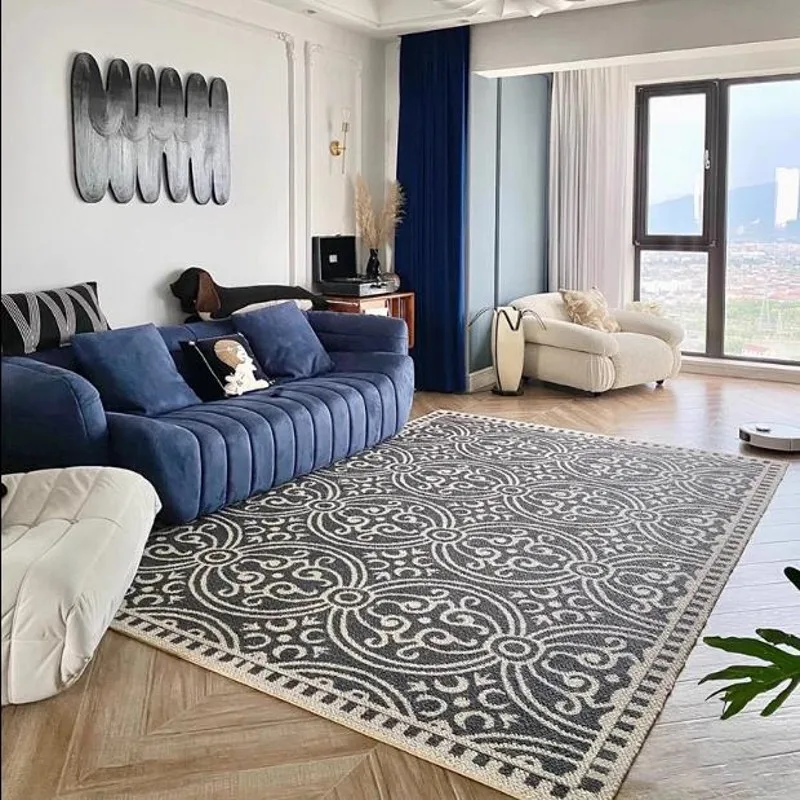 

European Style Retro Ring Pile Carpet Living Room Sofa Bedroom Rectangular Non-Slip Thickened Mat