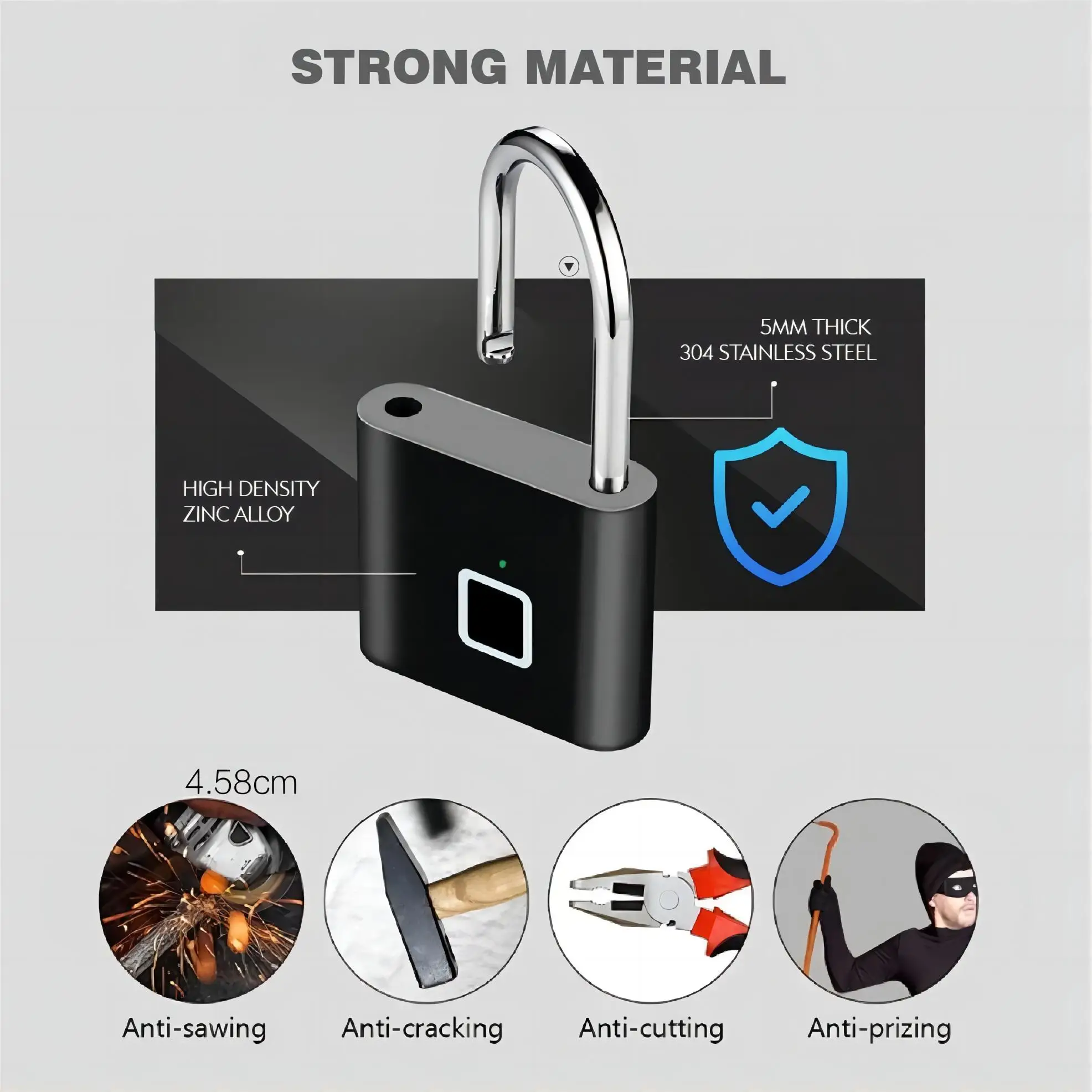 Fingerprint Lock Keyless Waterproof Anti-Theft Smart Lock Fingerprint Padlock Zinc Alloy Intelligent Safety Electronic DoorLock