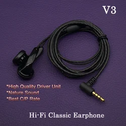 V3 HiFi T-Music Flathead Earphones 3.5mm In-Ear Earphones 44ohm Headset Nature Sound