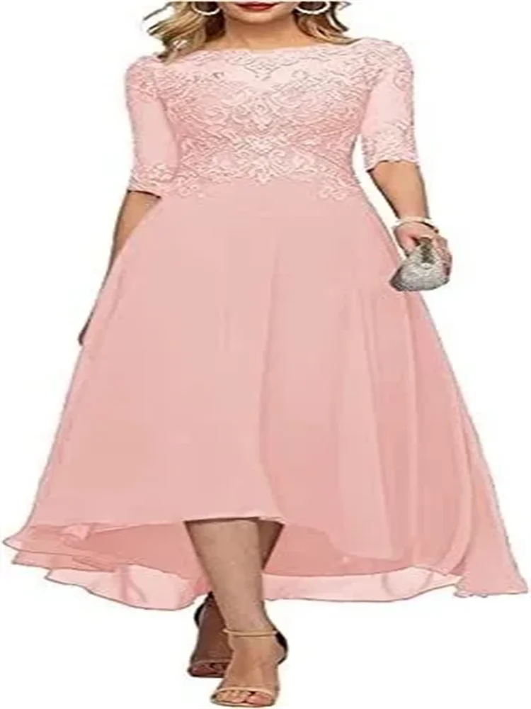 Vestidos de noite chiffon para mulheres, vestido de festa longo, meia manga, mãe da noiva, renda elegante, linha A