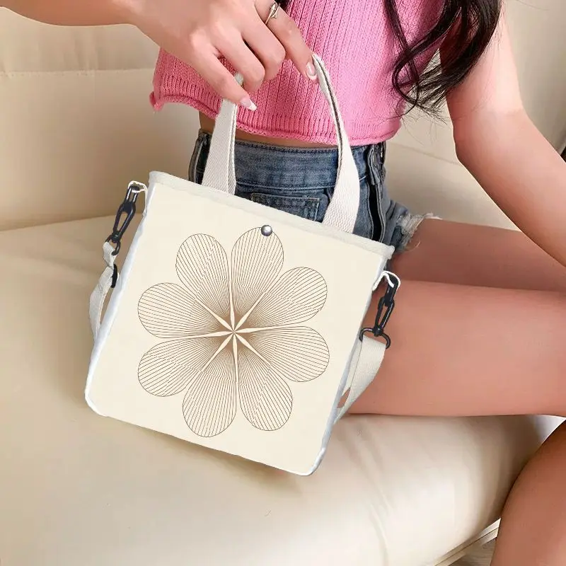 1pc Botanical Leaf Geometric Print Tote Bag, Adjustable Strap Soft Pastel Minimalist Shoulder Bag